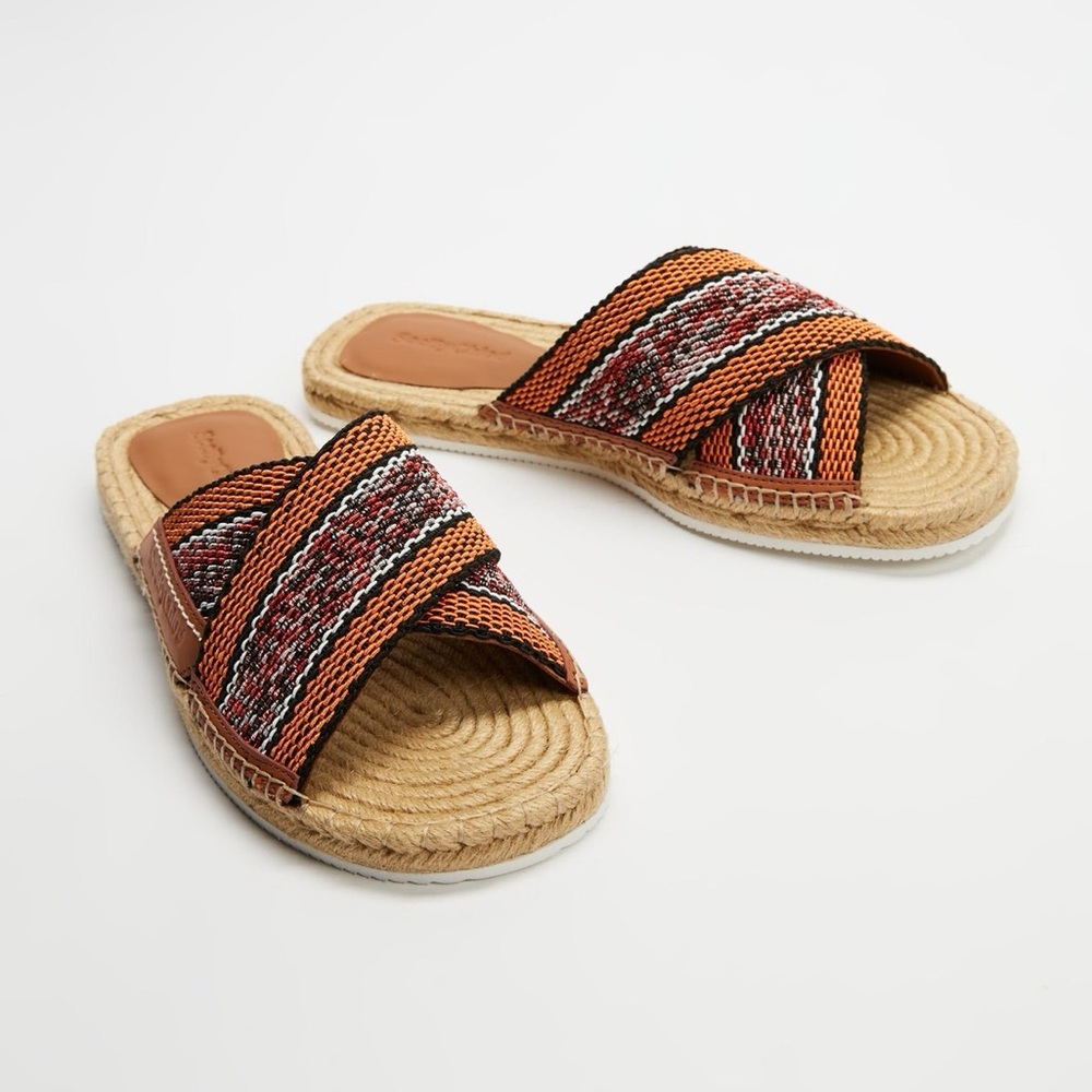 NEW See By Chloe Loma Woven Espadrille Slide Sandals Leather Size 40 US 10